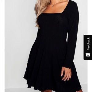 Plus Square Neck Ribbed Sleeved Skater Dress